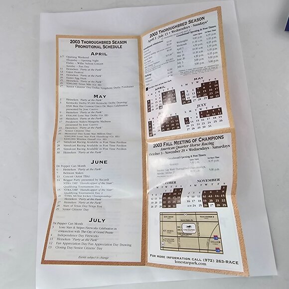 2003 Lone Star Park Racing Seasons Schedule Collectors Brochure - Picture 4 of 4
